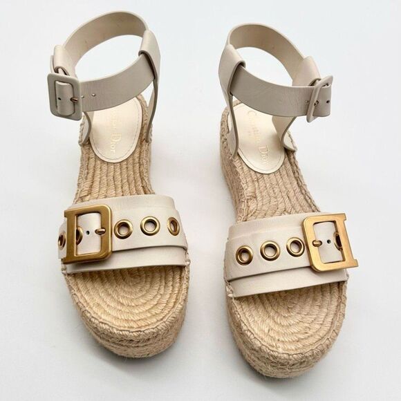 CHRISTIAN DIOR D-Dior Espadrille Platform Sandals White Leather EU 38 US 8 - Picture 12 of 12